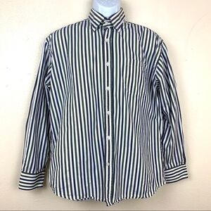 Alan Flusser M Green Blue and White Striped Shirt